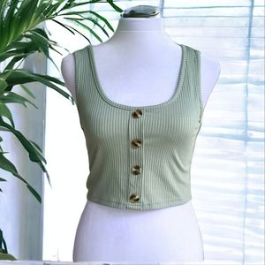 Romwe Olive Button Crop Tank Top Size Small